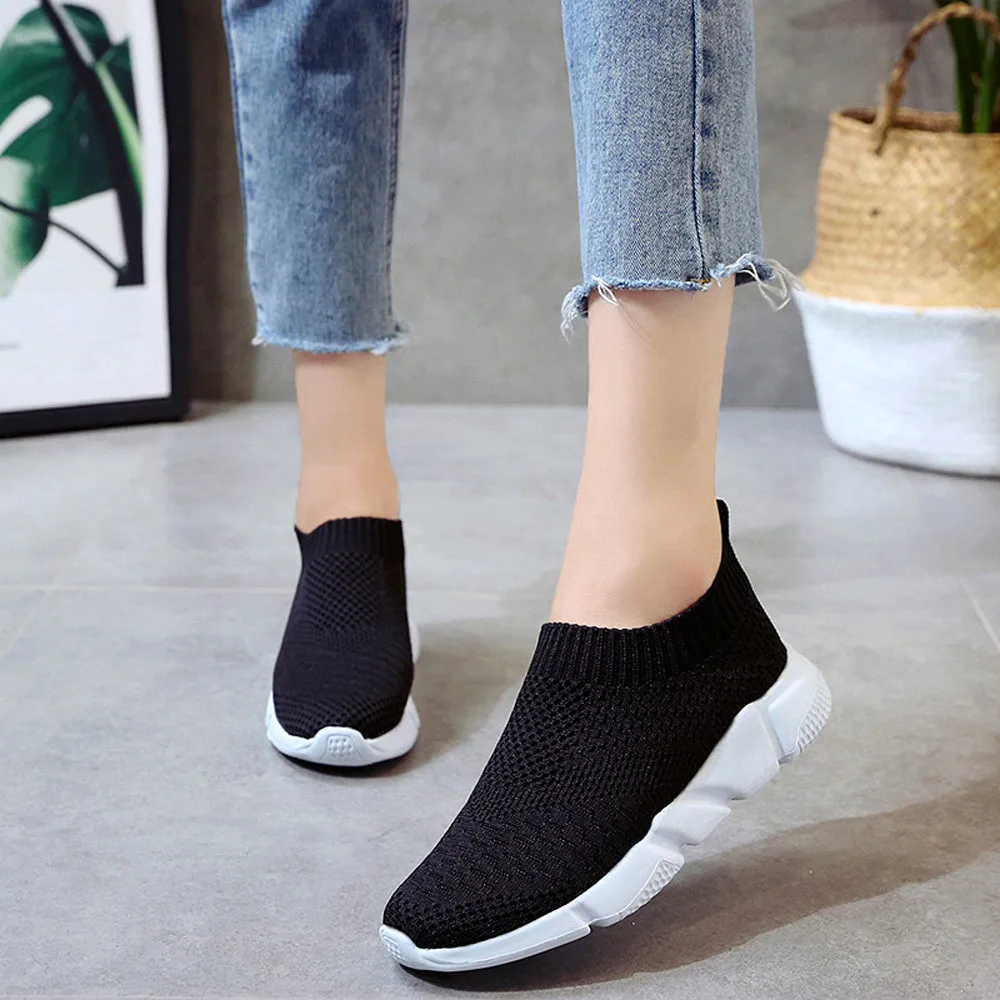 

2019 Spring Women Flat Shoes Outdoor Mesh Slip On Ladies Casual Shoes Comfortable Soles Solid Sneaker Women Shoes
