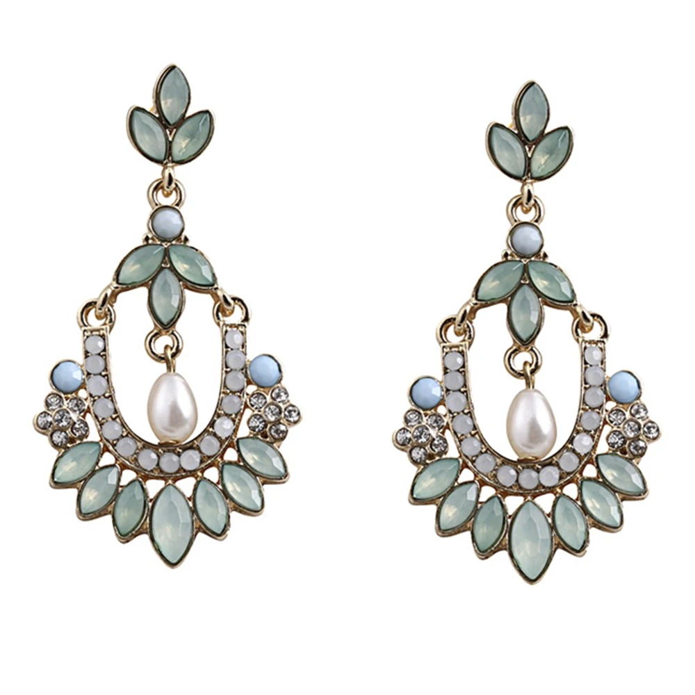 

Hot Selling Party Amazing Intellectual Elegant Woman Long Set colour Crystal Simulated Pearl Drop Earrings Factory Wholesale
