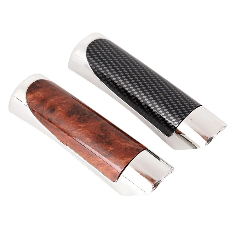 1pc 13cm x 4cm Car Carbon Fiber Sleeve Wooden Style Hand Brake Ebrake Handle Hand Break Protect Cover