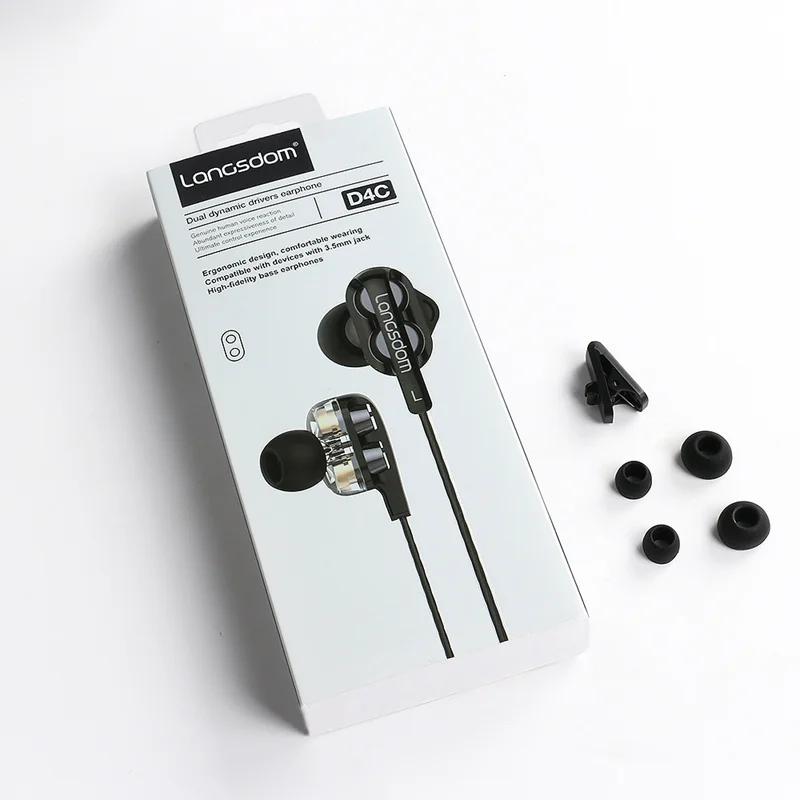 In ear Hifi Dual Driver Earphone D4C Earphones with Mic Stereo Sport Headset Earbuds for Samsung iPhone Huawei xiaomi Smartphone