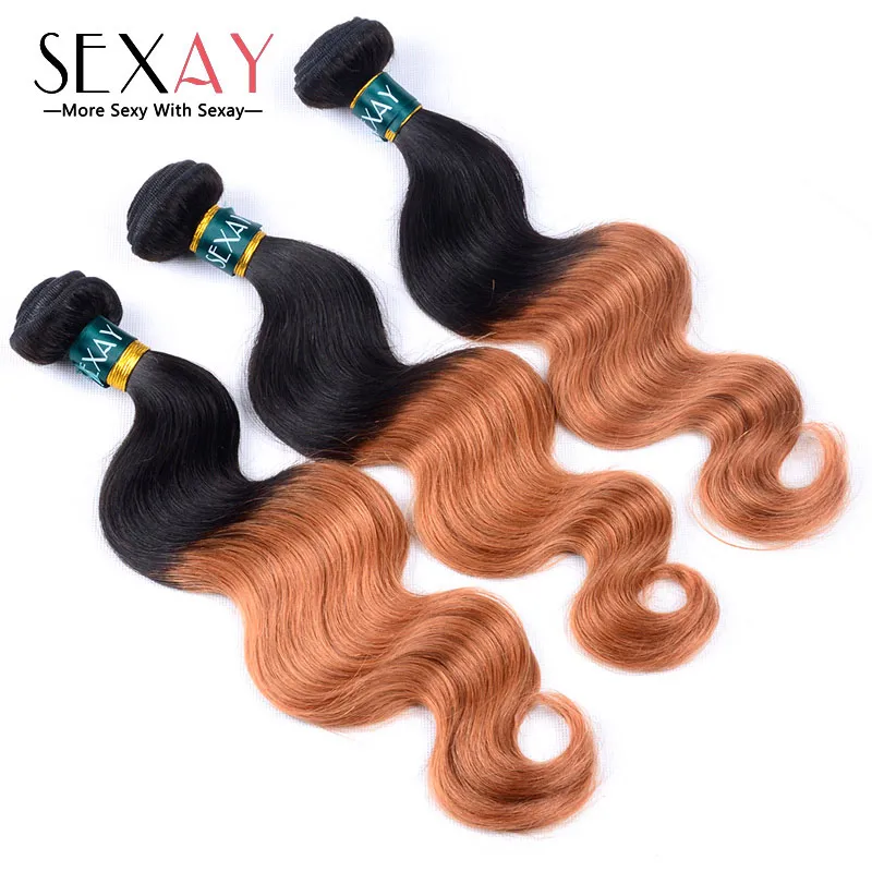 

Blonde Brazilian Hair Bundles 100% Brazilian Human Hair Ombre 2 Two Tone Color 1B/30 Dark Blonde Brazilian Body Wave Sexay Hair