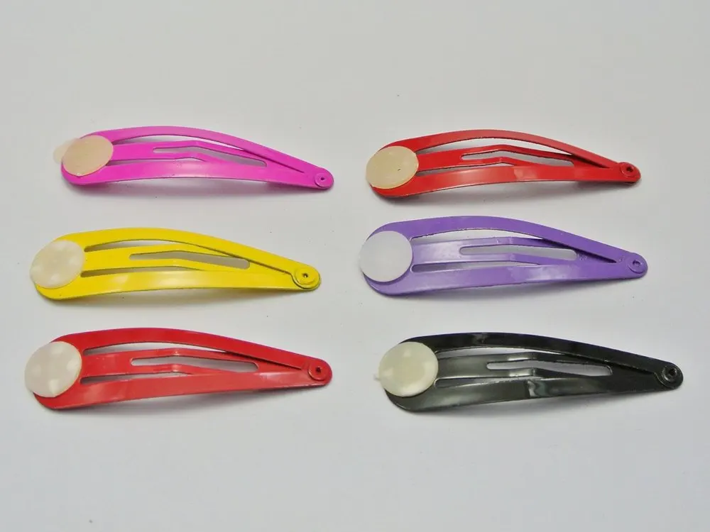 50 Mixed Color Snap Hair Clips with glue pad 46mm Baby Bows Girls Hair