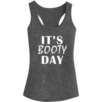 

Womens It's Booty Day Funny Fitness Workout Racerback Tank Tops - Heathered Grey