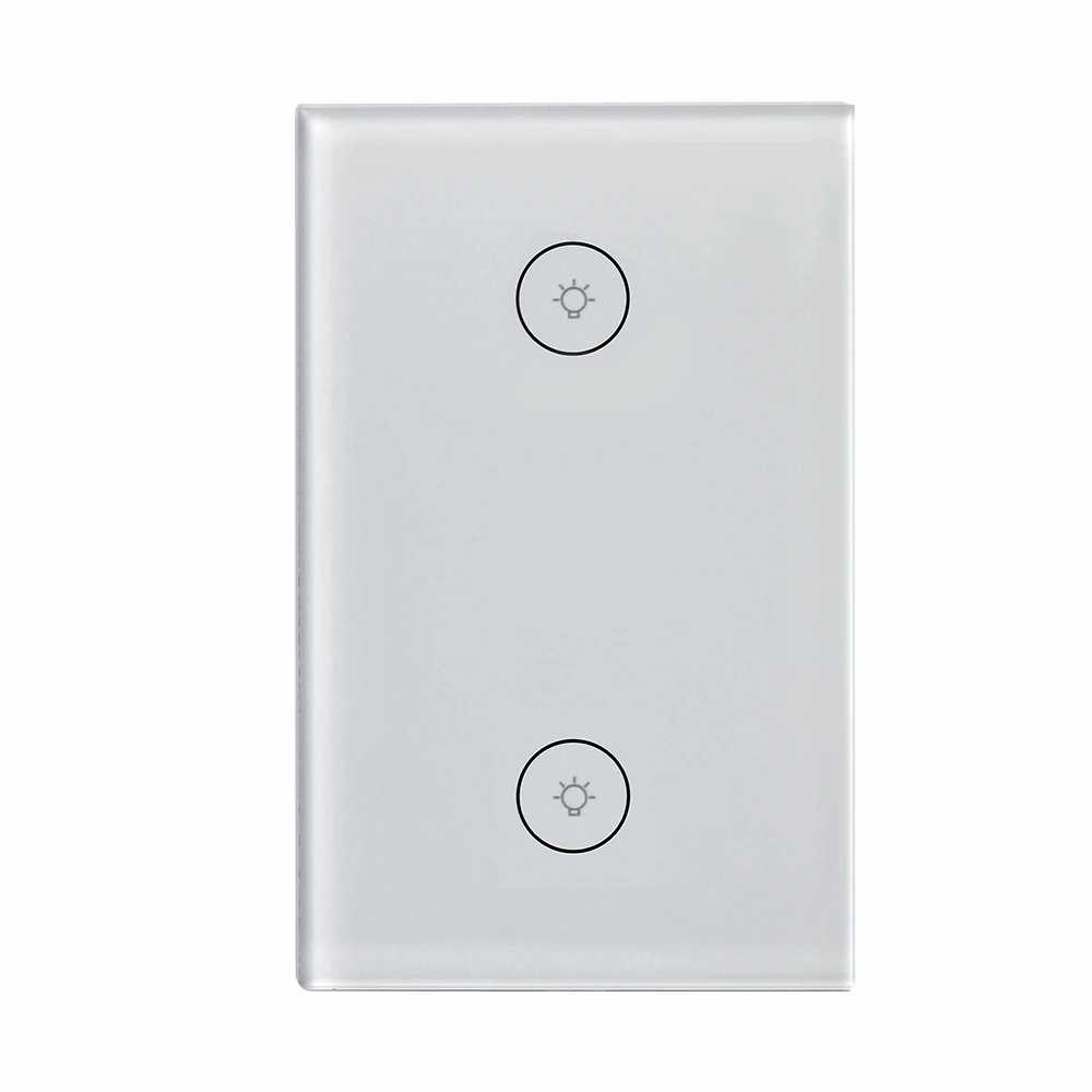 

Smart Wall Light Switch, 2 Gang 1 Way Wifi APP 2.4Ghz Remote Control Wall Touch Switch,US Standard Tempered Glass Touch Screen
