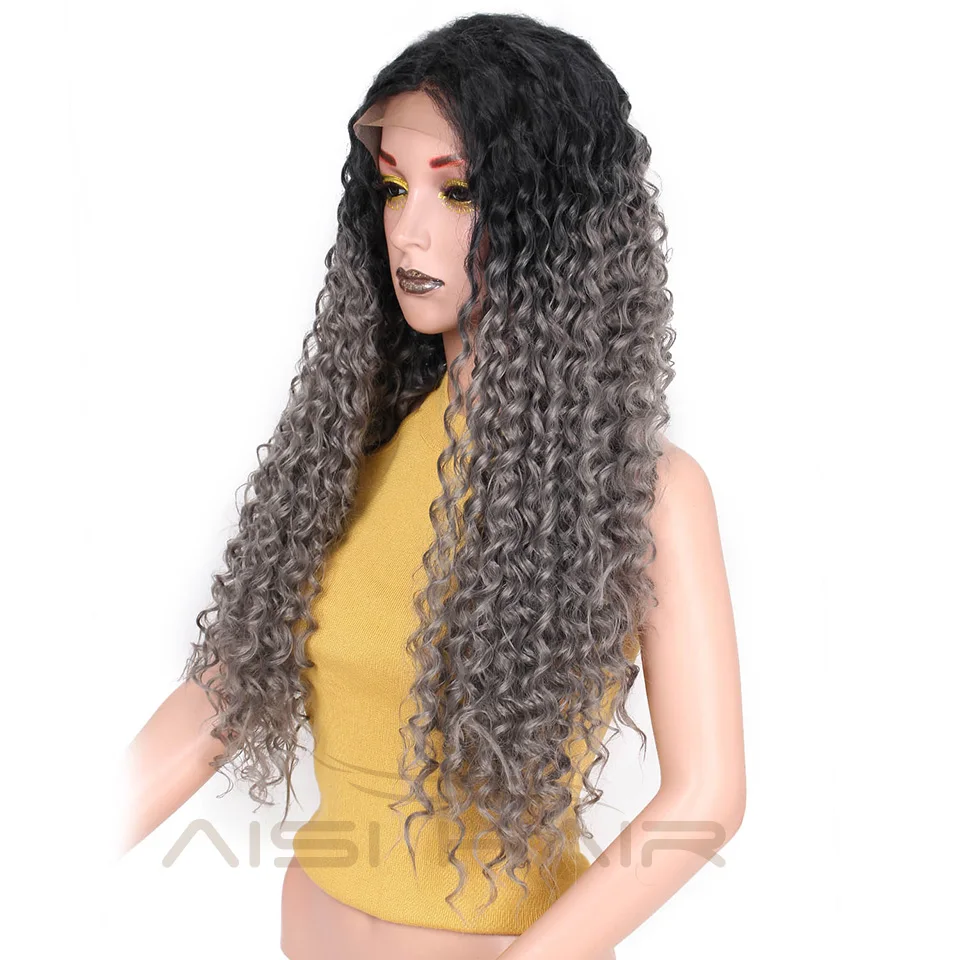 I's a wig Long Omber серый кудрявый парик 22 дюйма синтетические передние парики на кружеве для женщин детские плетеные волосы Температурное волокно