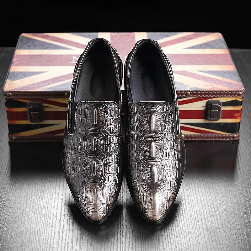 

2018 Luxury Italian Men Wedding Black Lace Up Oxford Genuine Leather Crocodile Print Party Business Male Dress Brown Shoes 2962