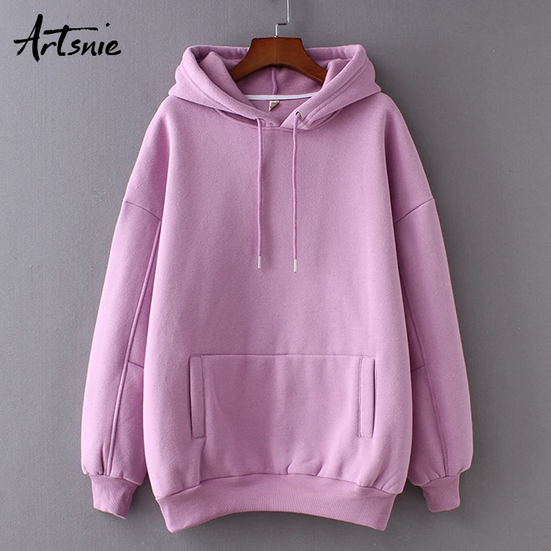  Artsnie Winter 2018 Pockets Hooded Cotton Sweatshirt Women Long Sleeve Oversized Hoodies Khaki Autu