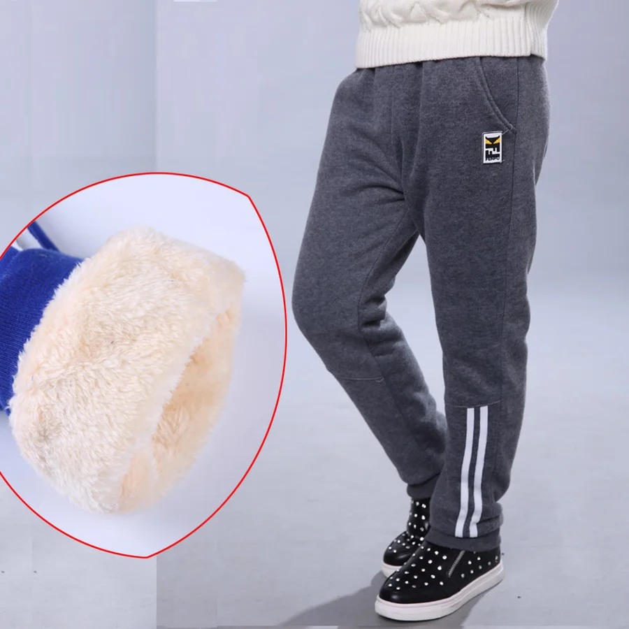Goede Fleece Broek voor Jongen Winter Casual Katoenen Warme Dikke Fluwelen Volledige Broek Kids Casual Sport Gestreepte Broek Tiener Broek 12 14