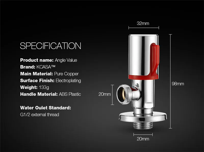 1 шт. KCASA хромированный латунный угловой кран для раковины, туалета, ванной комнаты, стиральной машины, переключатель воды, аксессуары для сантехники