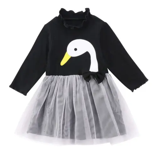 

Toddler Baby Girl Long Sleeve Christmas Swan Tulle Lace Dress Kid Outfit Costume