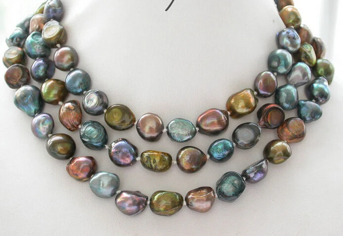 

FREE shipping46" 15mm multicolor baroque freshwater pearl necklace