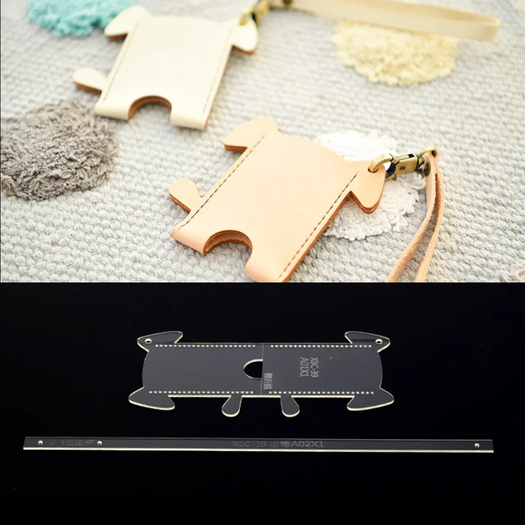 2 Pieces/Set Acrylic Dog Pattern Mini Card Case Card Bag Pattern Template Stencil DIY Leather Hand Craft