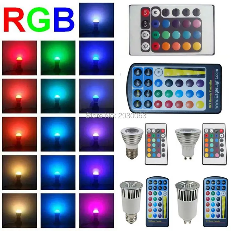 (60 шт./лот) 3 года гарантии 3 Вт RGB Светодиодные лампы Светодиодные пятно света E27 GU10 удаленного Цвет изменить прожектор лампы