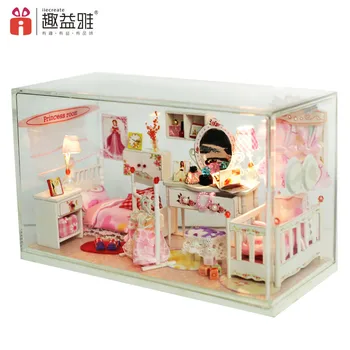 

Pink Room Handmade Doll House Furniture Miniature DIY Doll Houses Miniature Dollhouse Wooden Toys For Children Wooden Doll House