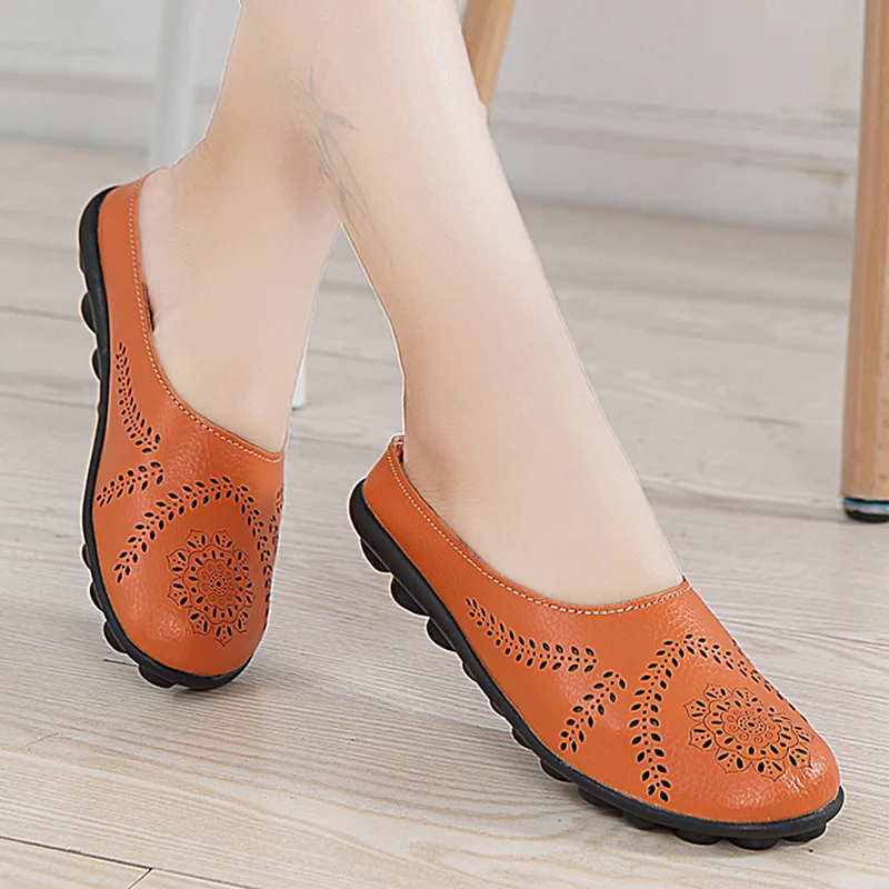 Women Flats Summer Women Genuine Leather Shoes Slippers Slip On Flat Shoes Leather Oxford Chaussures Femme Casual Loafers