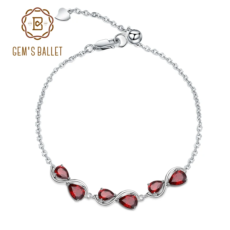 GEM'S BALLET 4.10Ct натуральный гранат, цепочка, браслет, 925 пробы, Серебряный драгоценный камень, регулируемый браслет для женщин, для свадьбы