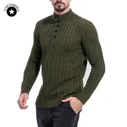 Модный теплый свитер с высоким воротом для мужчин зимний Корейский стиль однотонный тонкий пуговица вязаный свитер мужской s Пуловер