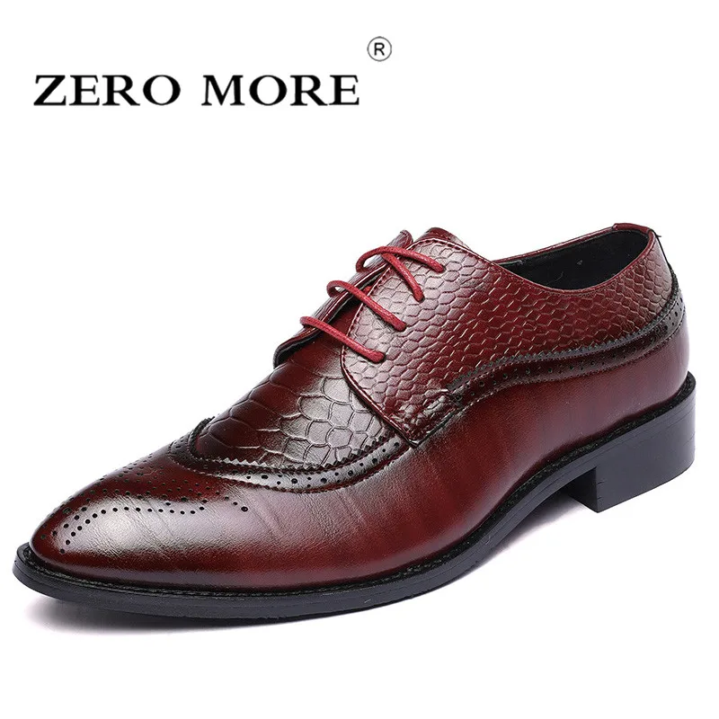 

ZERO MORE Mens Shoes Casual Formal Crocodile Designer Shoes Men Lace Up Pointed Toe Brogues Derby Shoes Luxury Brand Big Sizes
