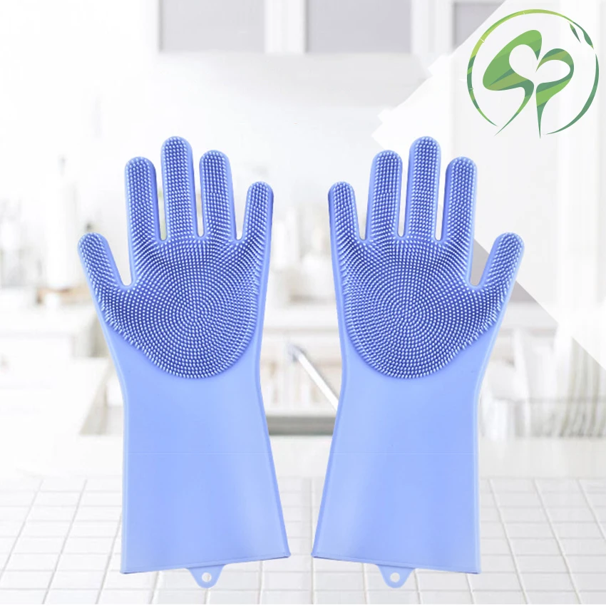 

1Pair Magic Silicon Dishes cleaning Gloves with Cleaning Brush Food Grade Kitchen Accessories Dishwashing Gloves