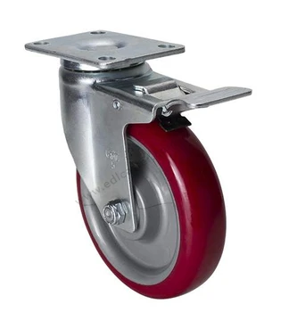 

1PC EDL Medium 5 Inch Casters Wheels 130Kg Polyurethane PU Wheels Castors Plate Iron Brake Locking Roller Industrial for trolley