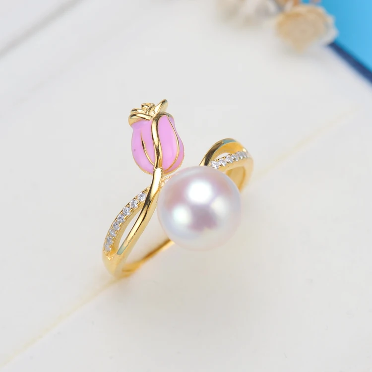 

High Quality 925 Sterling Silver Fresh Water Cultured Pearl Ring for Women Anniversary with AAA Zircon Around Luxury Jewelry