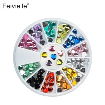 

Feivielle New 12 Colors 4mm Heart Shape Acrylic Nail Art Decoration Wheel Glitter 3D Design Rhinestone Charm Jewelry Nail Tools