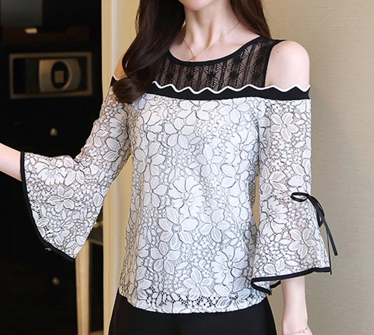 кружева Для женщин рубашка одежда 2018 осень Blusa кружевные топы вязаный крючком