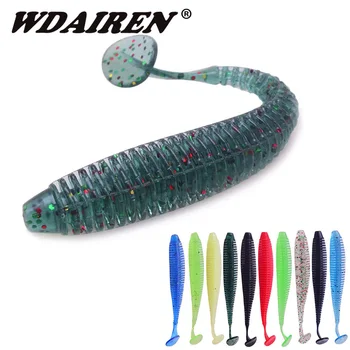 

10pcs Worm Fishing Lures Soft bait Shad Silicone Bait 95mm 3g T-tail Wobblers Swimbait Odor Attractant Artificial Rubber Baits