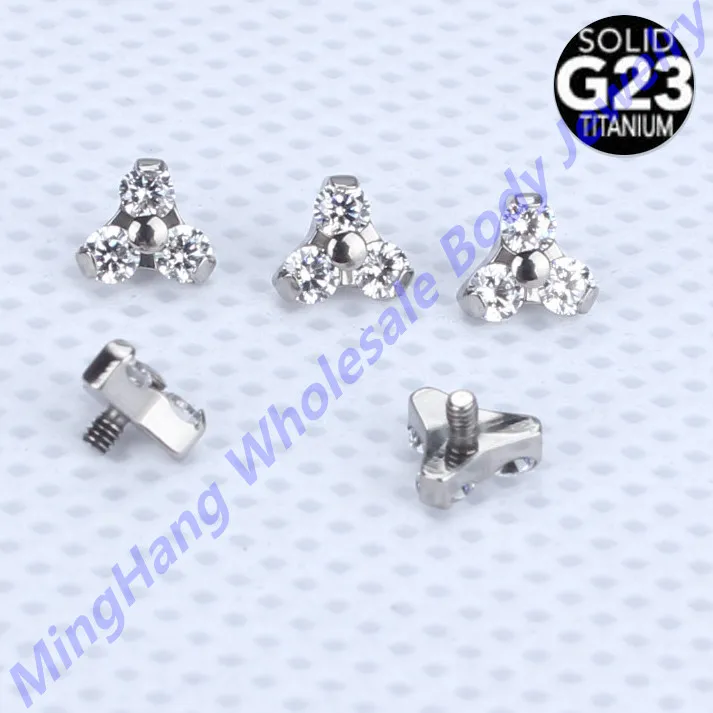 

(1.2mm Threaded) G23 Titanium 3 Crystal Petals Flower dermal Anchor Labret Tragus Cartilage Helix Stud Tops Replacement Parts