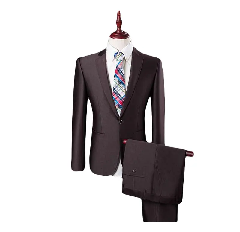 High Quality One Button Groom Tuxedos Blue Brown Wedding Suits for Men (Jacket+Pants+Bowtie) Groomsman Suits Formal Suits