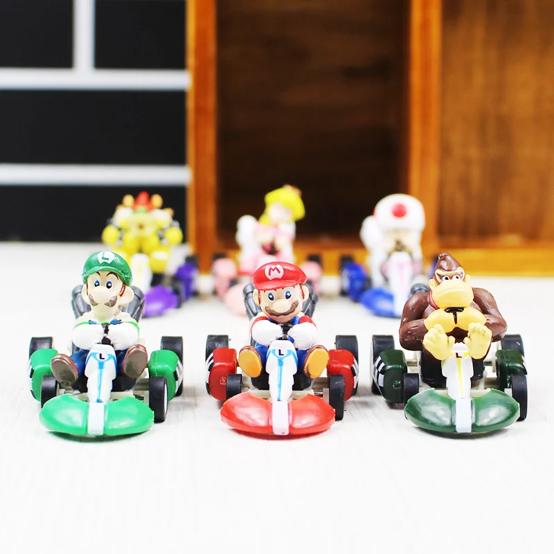 6pcs/set Super Mario Bros Kart PULL BACK Car Figures Kart PULL BACK Cars Figures super mario kart figure