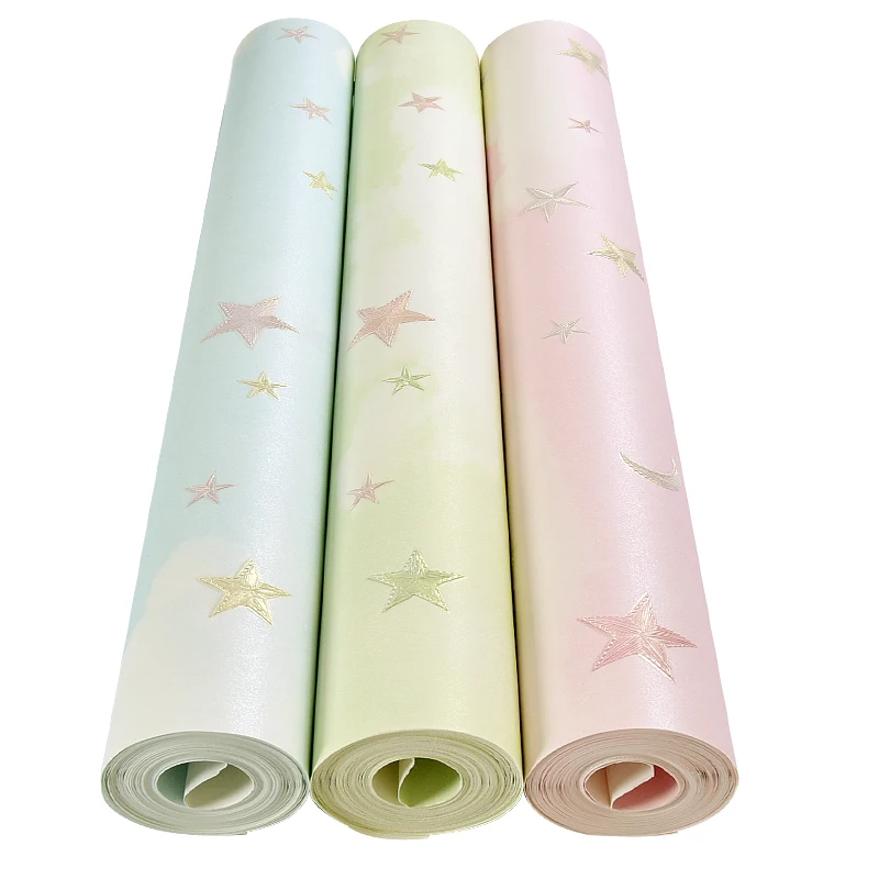3D Cartoon Room Wallpaper Stars Boys And Girls Pink Blue Yellow Bedroom Non-woven Wall Paper Roll 3D Cartoon Room Wallpaper Stars Boys And Girls Pink Blue Yellow Bedroom Non-woven Wall Paper Roll