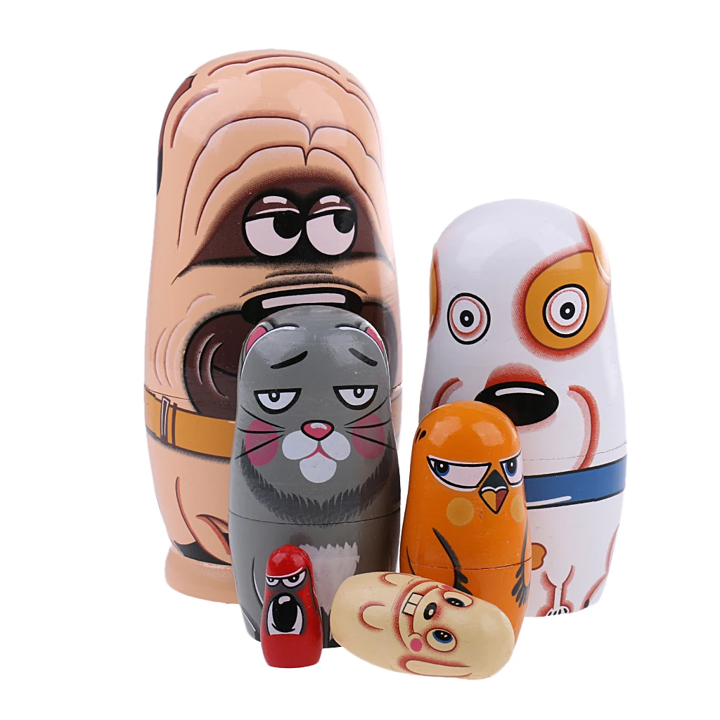 6Pcs Hand Painted Russian Nesting Doll Babushka Matryoshka Doll Animals Kids Christmas Gift Home Desk Kindergarten Decor Toys