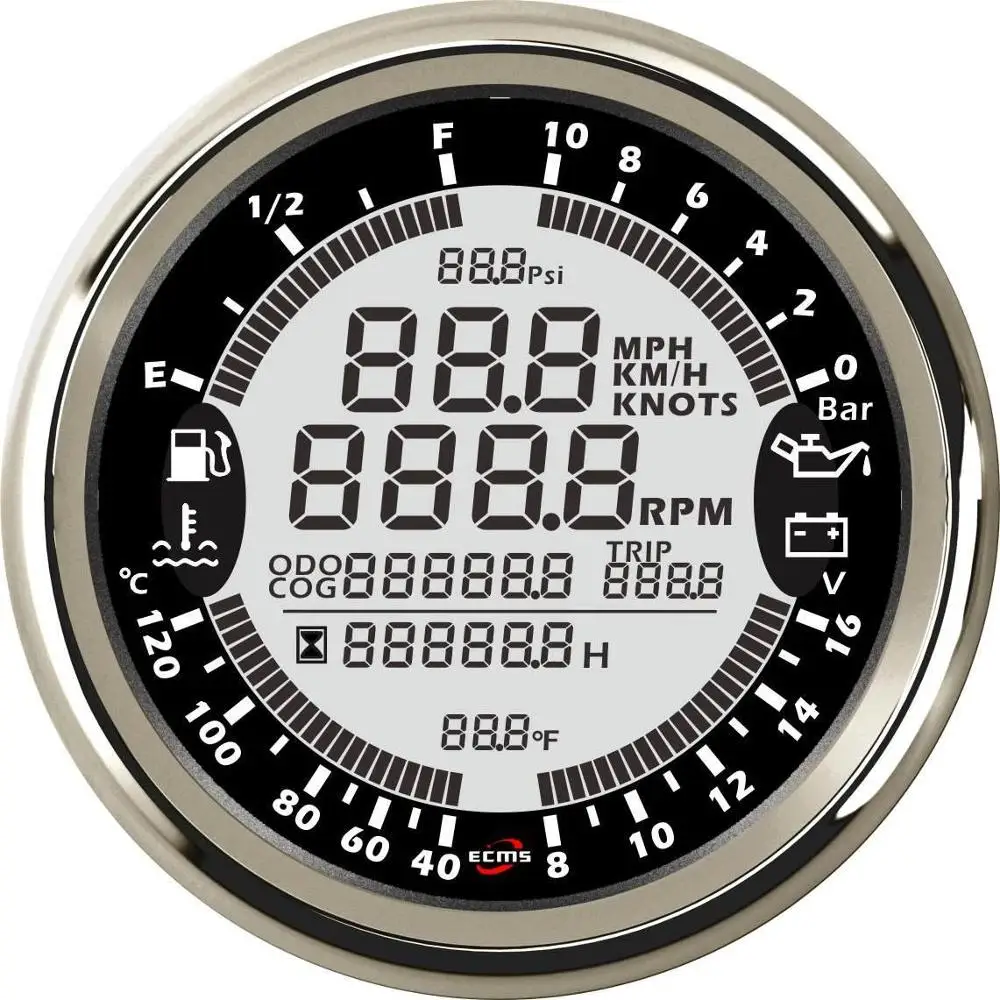 Морской лодка цифровой gps Спидометр Тахометр 6in1 многофункциональный прибор 18-32 В 10Bar 85 мм 7 цветов 316L ободок - Цвет: Chrome bezel with bl