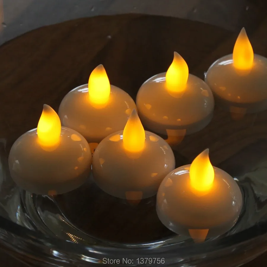 Coin battery 12pcs romantic yellow flicker floating led tea lights