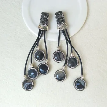 

4Pcs Natural grey Stone Pendant Charms,Crystal Rhinestone Paved Leather Tassel Pendant Jewelry necklace making PD460