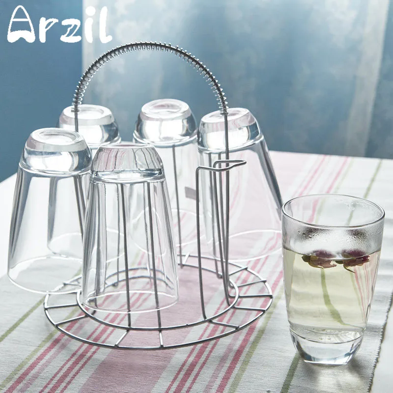 Stainless Steel 6 Cups Mug Glass Stand Holder Home kitchen Hanging