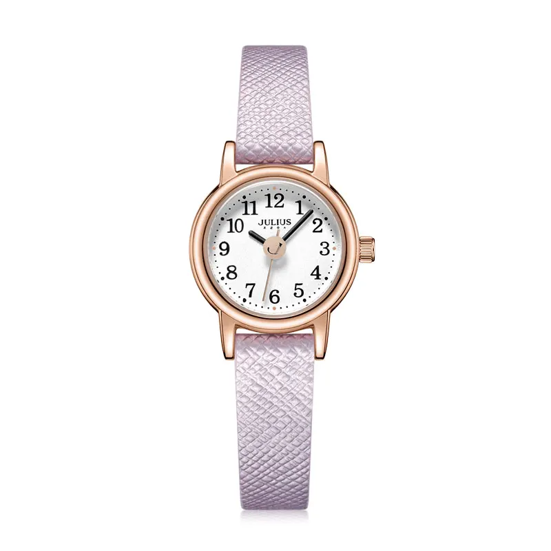 Мини Маленькие женские часы Япония кварцевые часы модные часы леди кожаный браслет арабский номер девушки подарок на день рождения Julius Box - Цвет: Фиолетовый