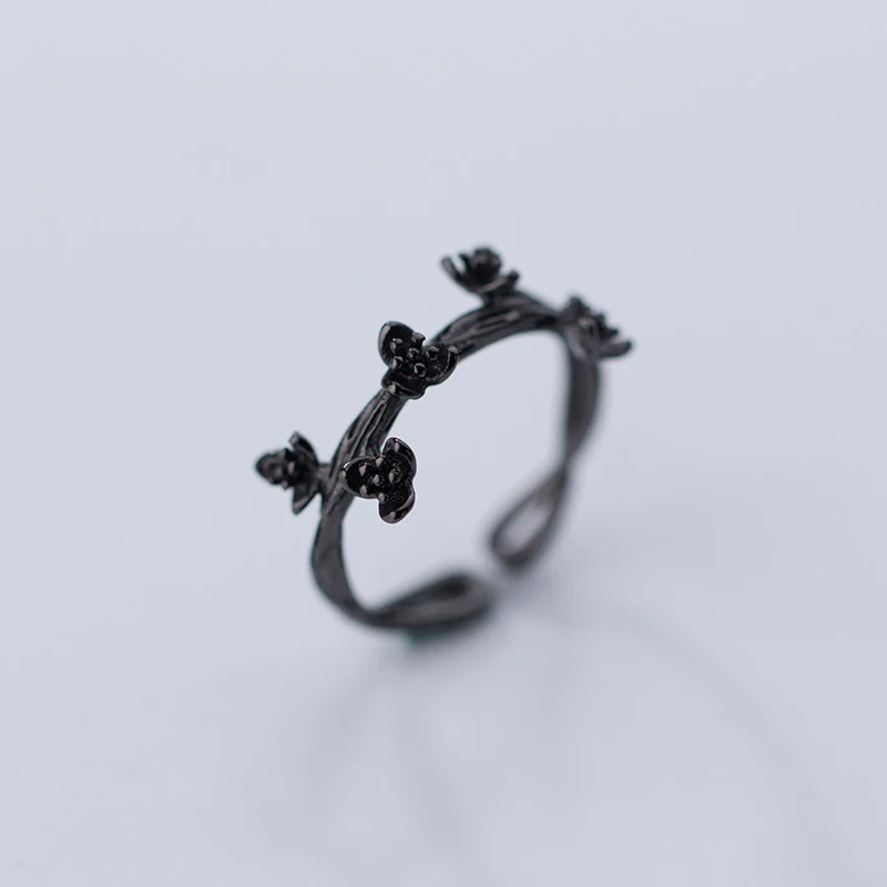 MloveAcc, 925 пробы, серебряные, черные, сливы, цветочные кольца для женщин, ювелирные изделия, модное, открытое, регулируемое кольцо на палец - Цвет основного камня: 925 Sterling Silver
