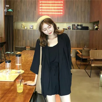 

Ladies Matching Outfits Summer Suspenders 3 Piece Set Streetwear Three Piece Woman Sets High Waist Shorts Set Hot Girls Suit Set