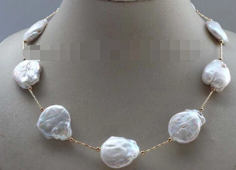 

ddh003643 18" Natural White Baroque Reborn keshi Pearl Necklace Chain 14k