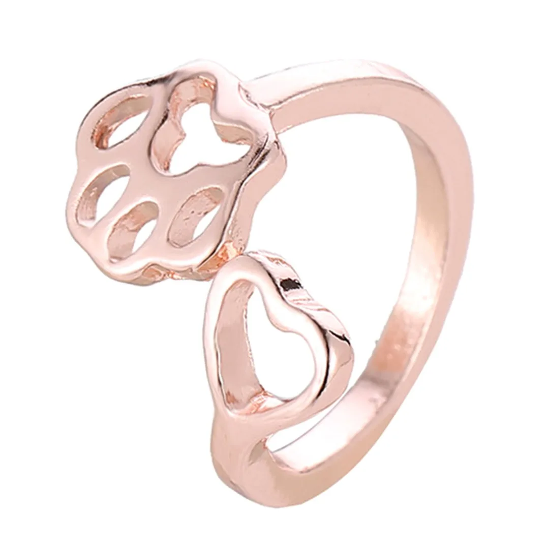 

Charming Elegant Women Love Heart Adjustable Rings Fashion Cute Dog Pet Paw Print Beauty Hollow Open Ring Lovely Animal Jewelry