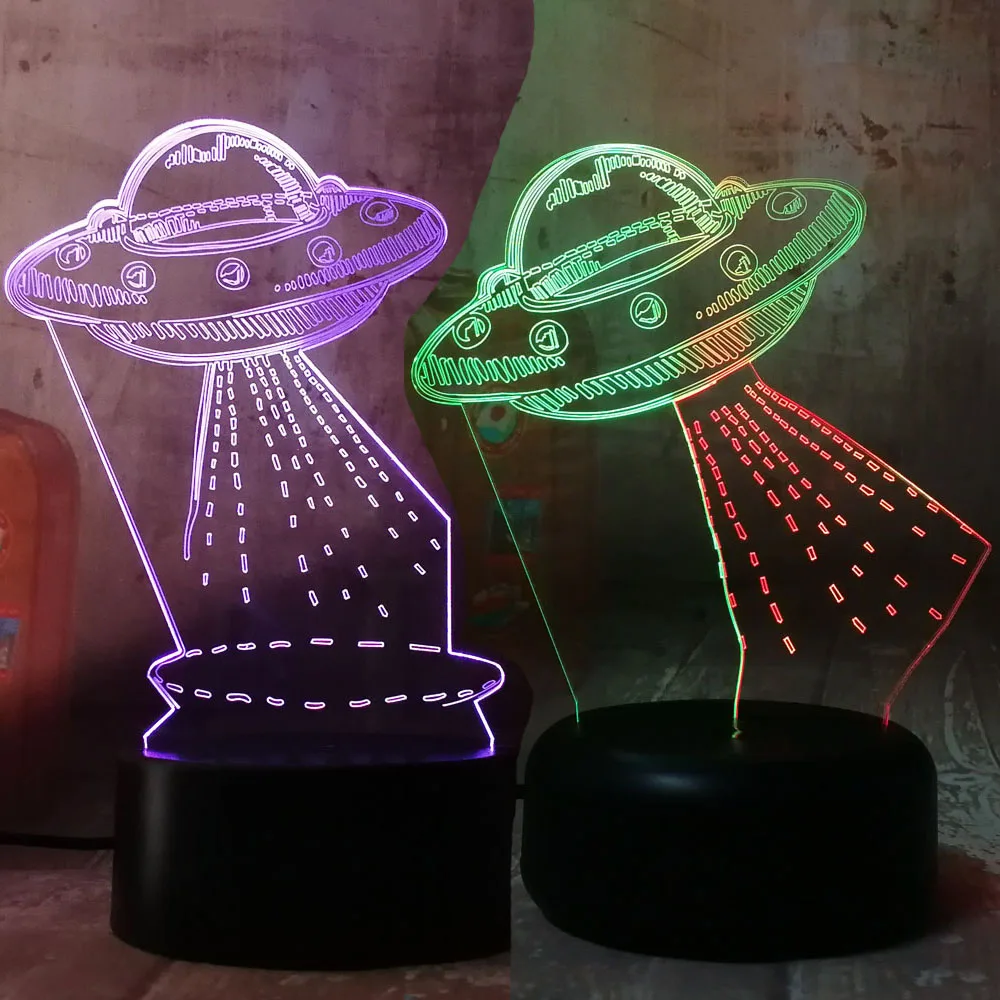 Amroe лампа с мультяшным UFO Alien космический корабль акрил 3D RGB ночные светильники USB