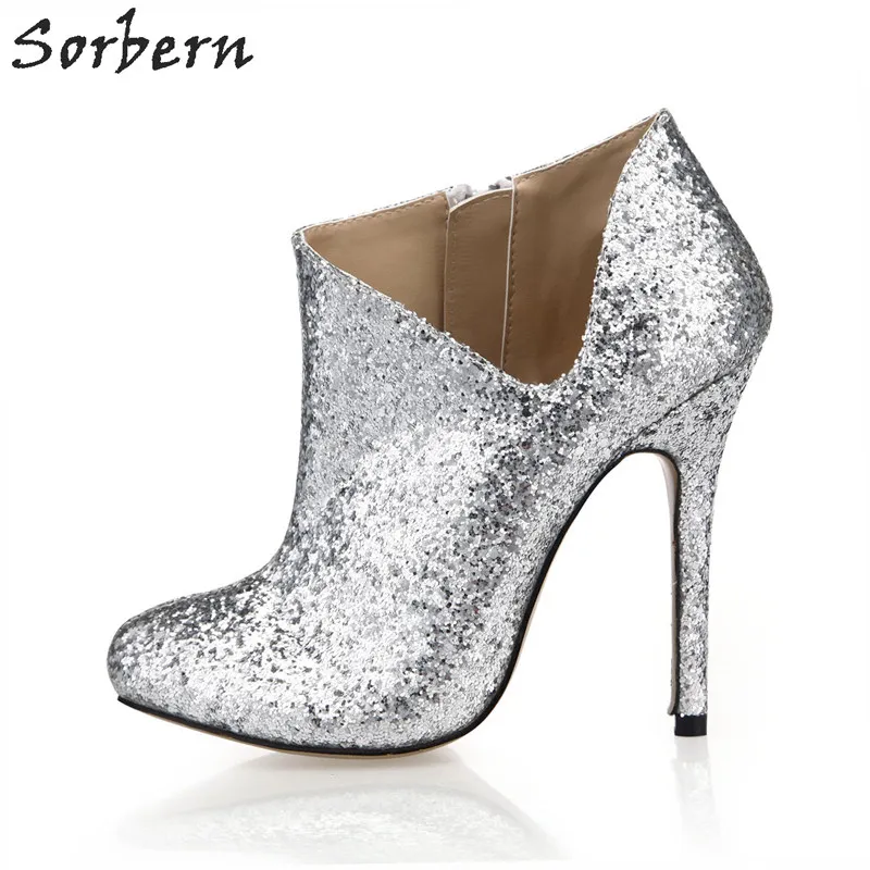 Personalizado De Custom Mujeres Colores Mujer Botas Plata 42 Color plata Zapatos Lentejuelas Para Tobillo Sorbern Lado Tacón La Noche Mujeres Cortado Club Las UqdAn4