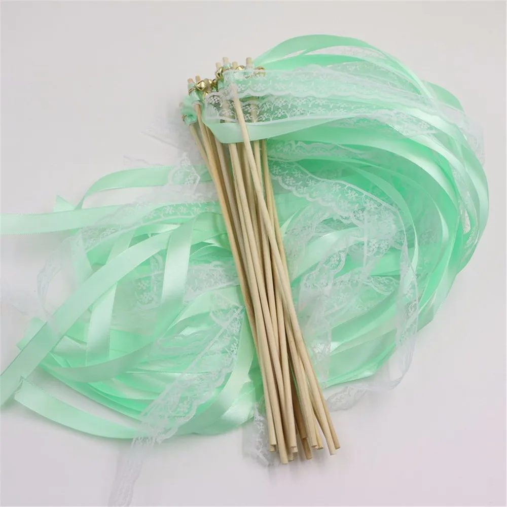 20pcs/lot tiffany blue wedding fairy stick with jewelry headband green lace ribbon stick for wedding party decoration supplies