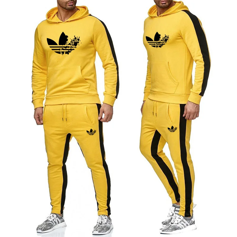 2019 Men's Fashion Casual Sports Pullover All Cotton Wool Hoodies Two-Piece + Pants Sports Casual Fashion Set