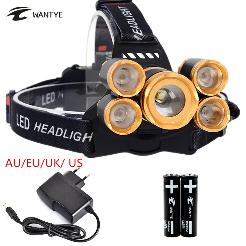 

Zoomable Headlamp Headlight LED 20000Lm T6+4R5 Rechargeable Flashlight Head Lamp light 4 modes Frontal Lantern 18650 battery