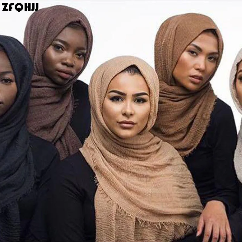 ZFQHJJ, 180x95 см, Женский хлопковый шарф-хиджаб с пузырьками, с бахромой, популярные мусульманские шали-шарфики, Большие пашмины