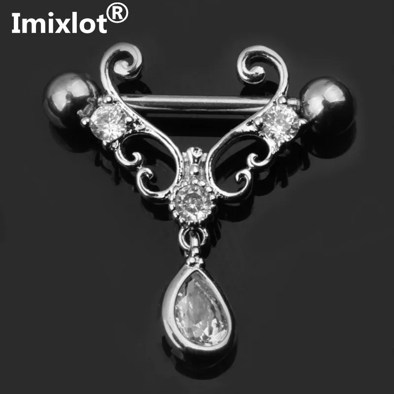 2 Pieces Unisex Body Piercing Jewelry Personality Stainless Steel Zircon Barbell Nipple Rings