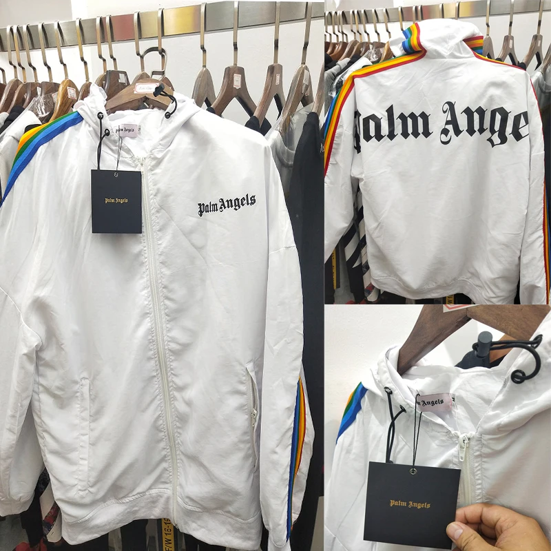 

Palm Angels Rainbow Ribbon Stitching Men Women Casual Sports Set Palm Angels Harajuku Striped Zipper Jacket Palm Angel Jacket